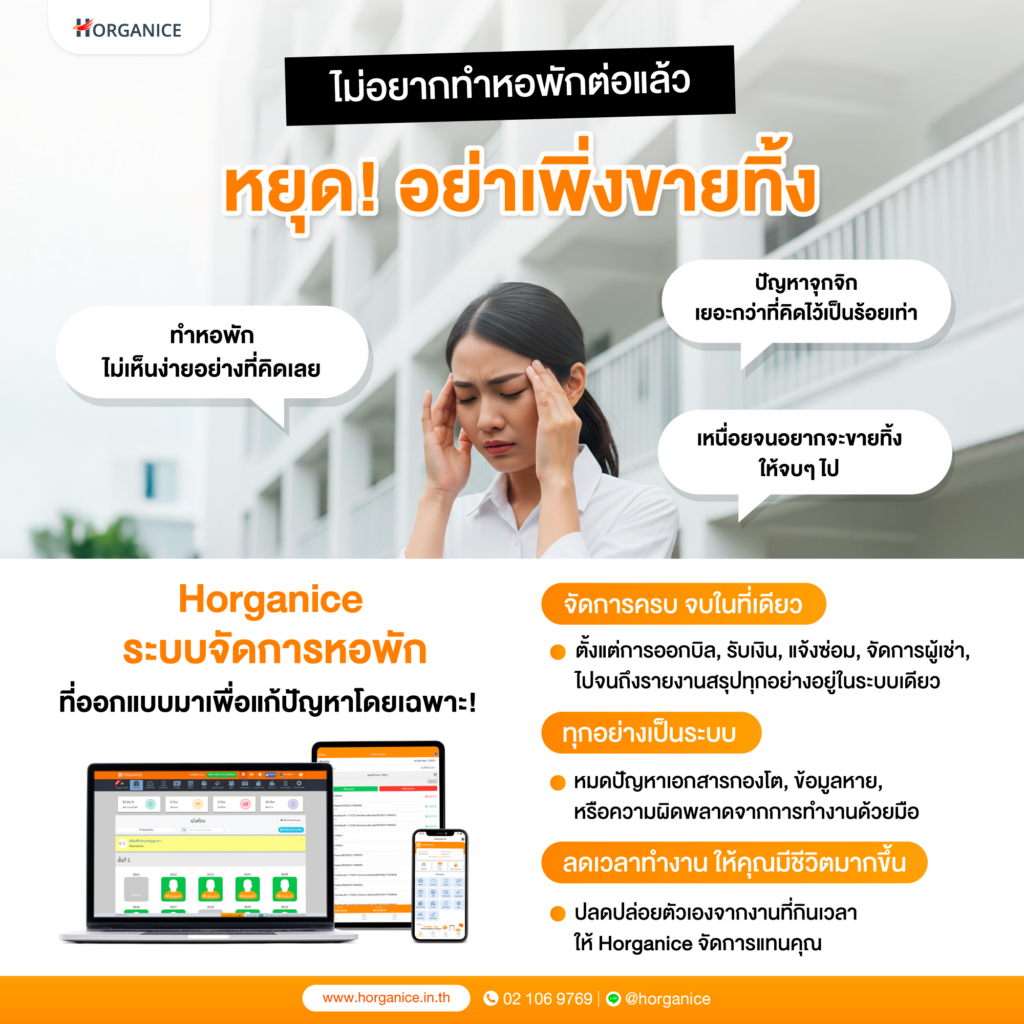 บริหารธุรกิจ อสังหาฯปล่อยเช่า ด้วยโปรแกรมหอพัก Horganice